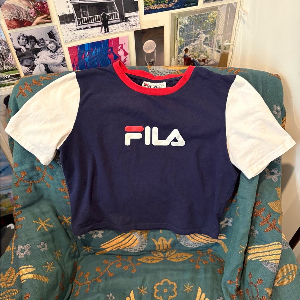 Fila Navy and White Crop Top